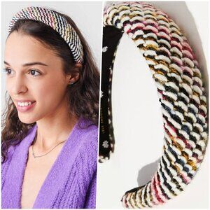 RARE Lele Sadoughi Padded Wool Sweater Alice Headband Gold Logo MINT